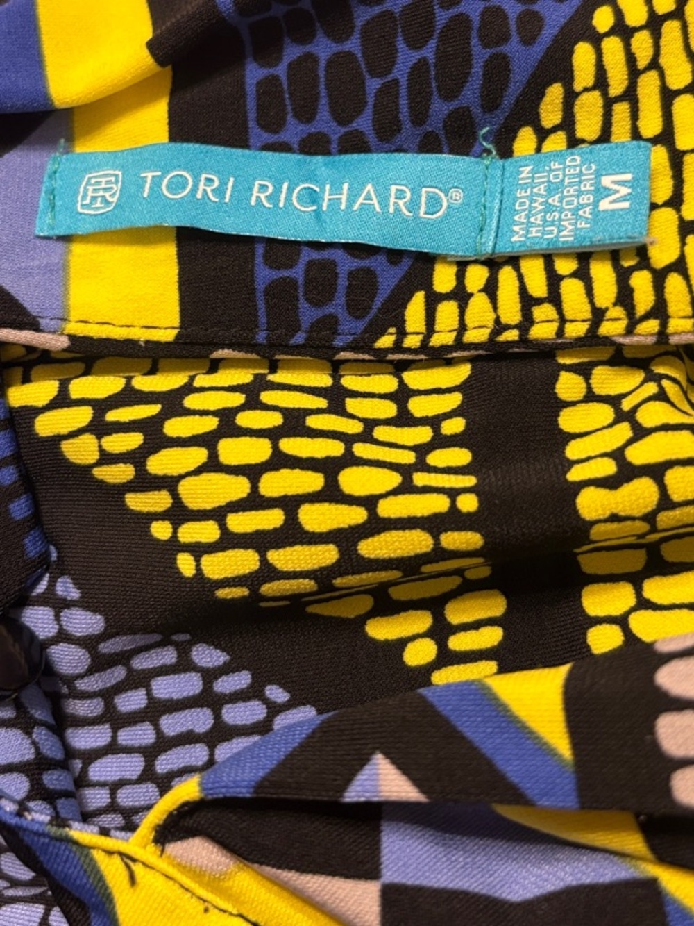 Tori Richard Blue Yellow Black Geometric Maxi Dress - Picture 2 of 6